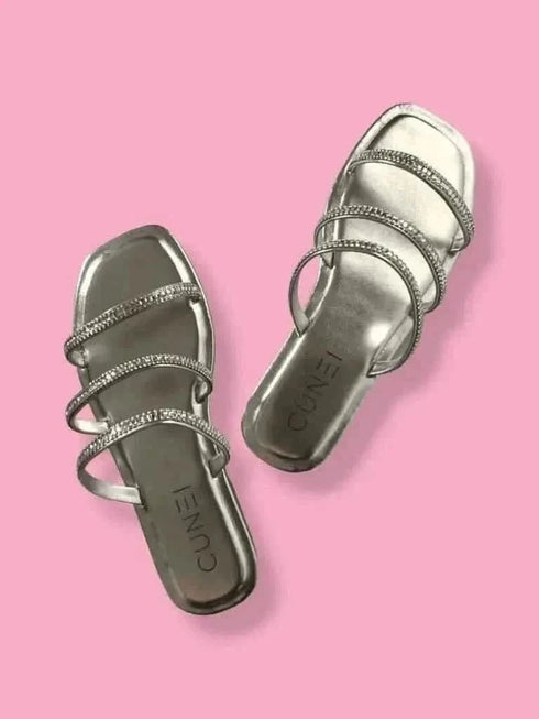 Womens Silver Shimmer Flats